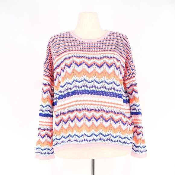 LILLY PULITZER Samora Sweater Textured Reef Stripe Pink Multicolor Size L - Picture 1 of 8